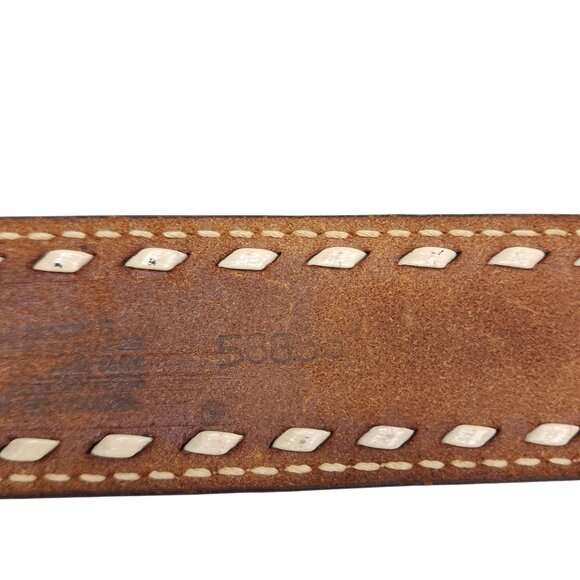 Vintage Western Leather Belt Size Small Dead Mans Hand Buckle & "Barbie" Engravi - Picture 10 of 12